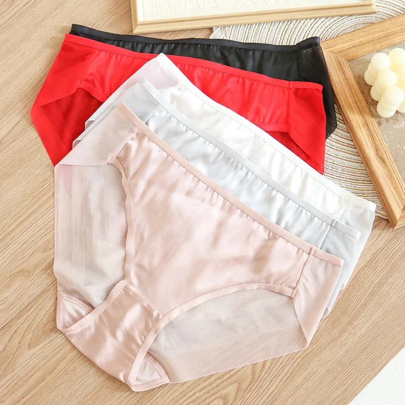 

Birdsky, 3pcs Women briefs panties underwear, 93% natural mulberry silk, mid waist, quick dry, 5 solid colors. TS-04