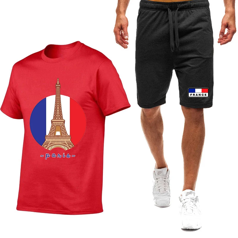 

France National Flag Eiffel Tower 2025 New Fashionable Men Outdoor Set Short Sleeve Shorts Comfortable and Breathable Material