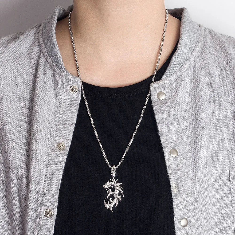 

Ожерелье с подвеской в виде дракона из стерлингового серебра 925 пробы для мужчин и женщин, элегантная цепочка на ключицы, классические модные украшения Loong Majesty
