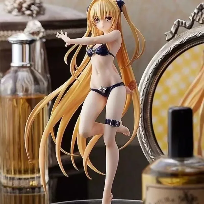 Original Genuine To Love Ru Darkness 18.5cm Konjiki no Yami Golden Darkness Swimsuit PVC Action Figure Model Toys Gifts