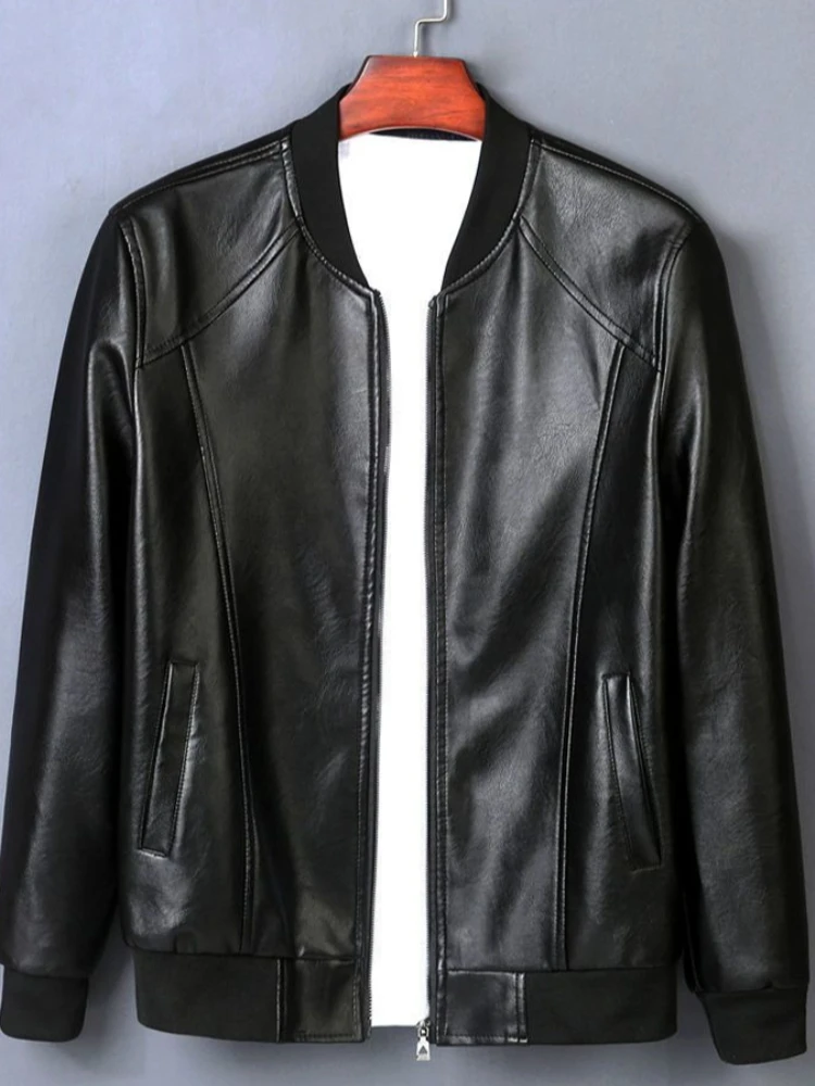 

Men's Autumn Winter Leather Jacket Flight Motorcycle Style Slim Fit Warmth Casual Coat with Fleece Lining​