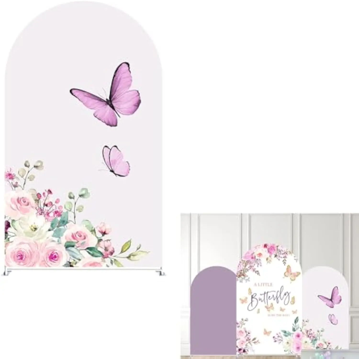 VIKAMA Purple Butterfly Kiss Arch Backdrop Cover Double-Sided Arch Frame Stretchy Cover for Pink Butterfly Birthday Party Decor