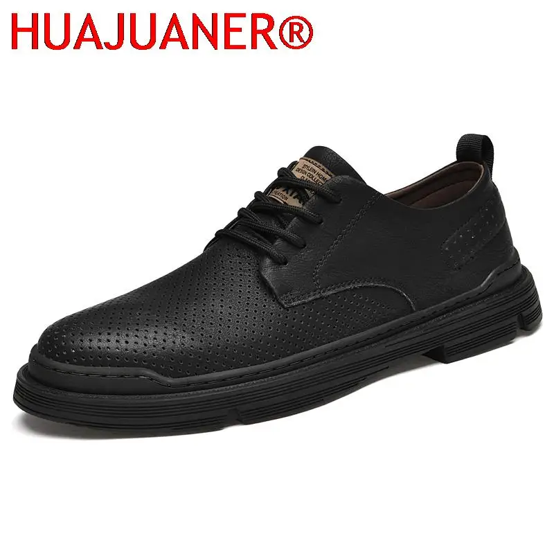 

2023 Newly Men's Summer Oxford Shoes Genuine Leather Soft Man Casual Lace-up Solid Cutout Shoes Cowhide Formal Summer Oxfords