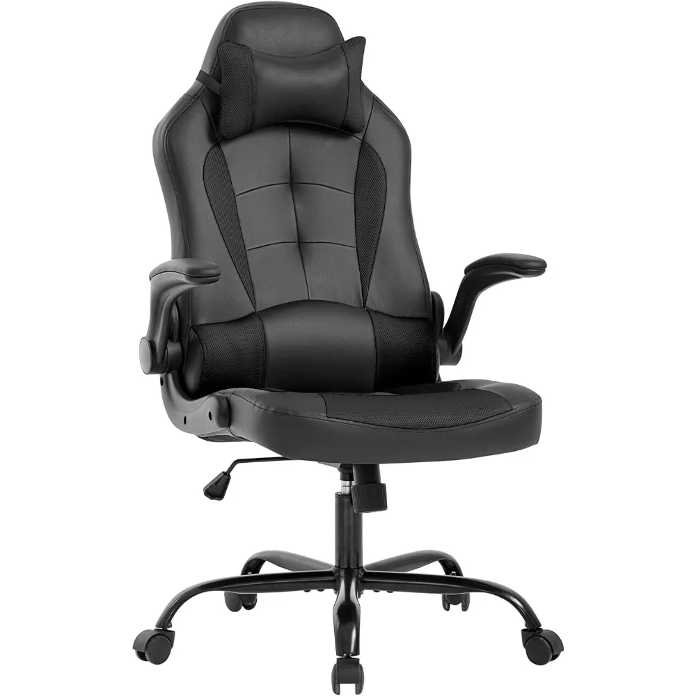 

PC Gaming Chair Ergonomic Office Chair Desk Chair with Lumbar Support Flip Up Arms Headrest PU Leather Executive High