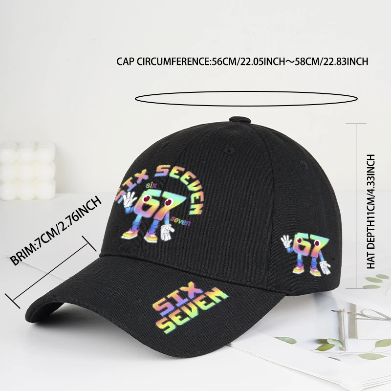 SIX SEVEN Rainbow Gradient 67 Cartoon Robot Print Soft-Peak Baseball Cap—Perfect for Camping, Fishing, Shopping, and Travel
