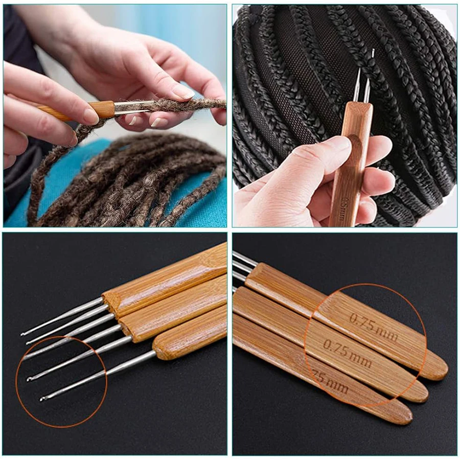 6-częściowe narzędzie do dredów, igła do szydełkowania do włosów Dreadlock Braid Craft 0,75 mm 1 haczyk, 2 haczyki, 3 haczyki