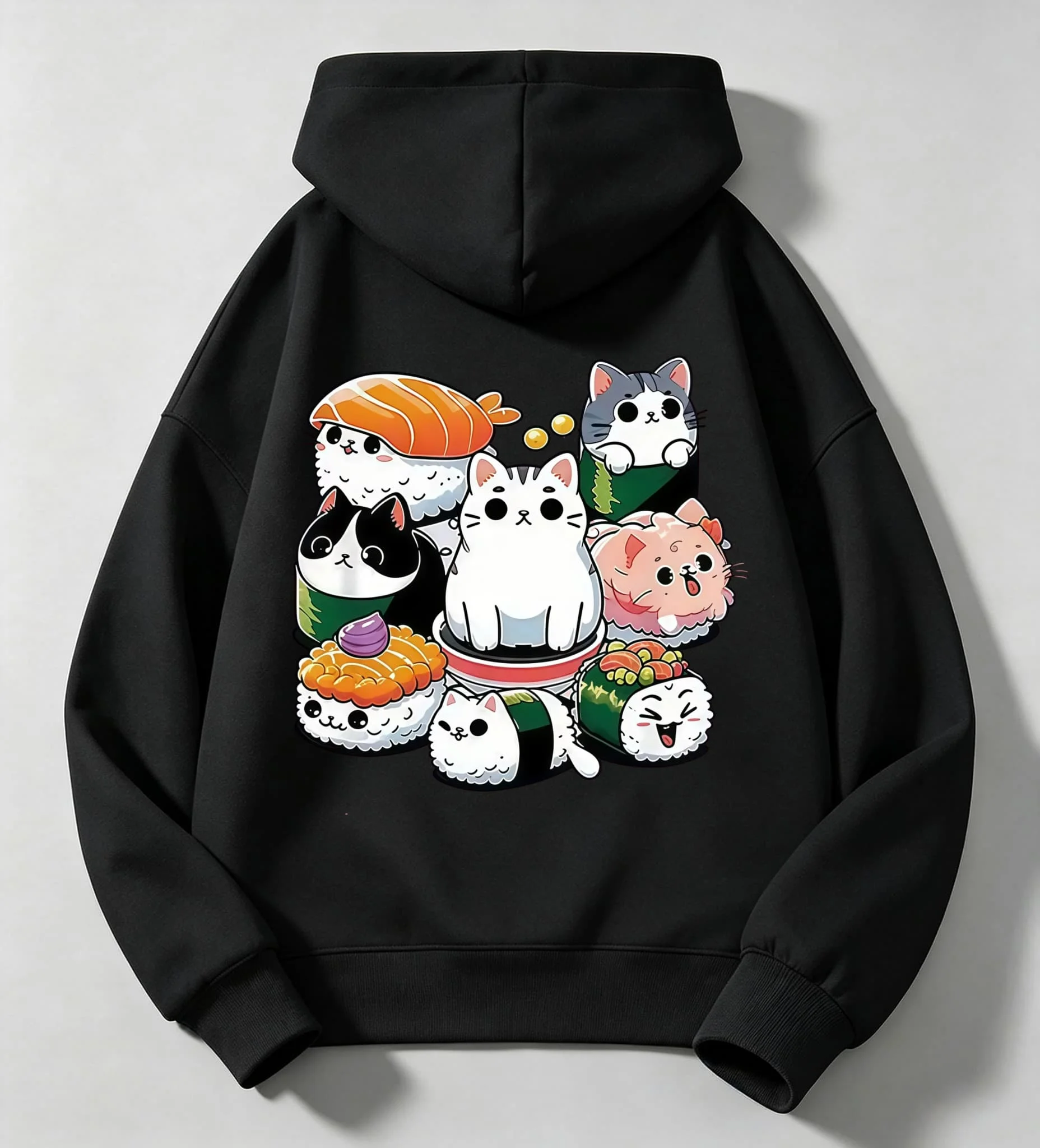 Fashion Sushi Cat Food Pattern Hoodie for Children - Winter-Spring Kids' Fun Cat Print Boys' and Girls' Pullover Sweater