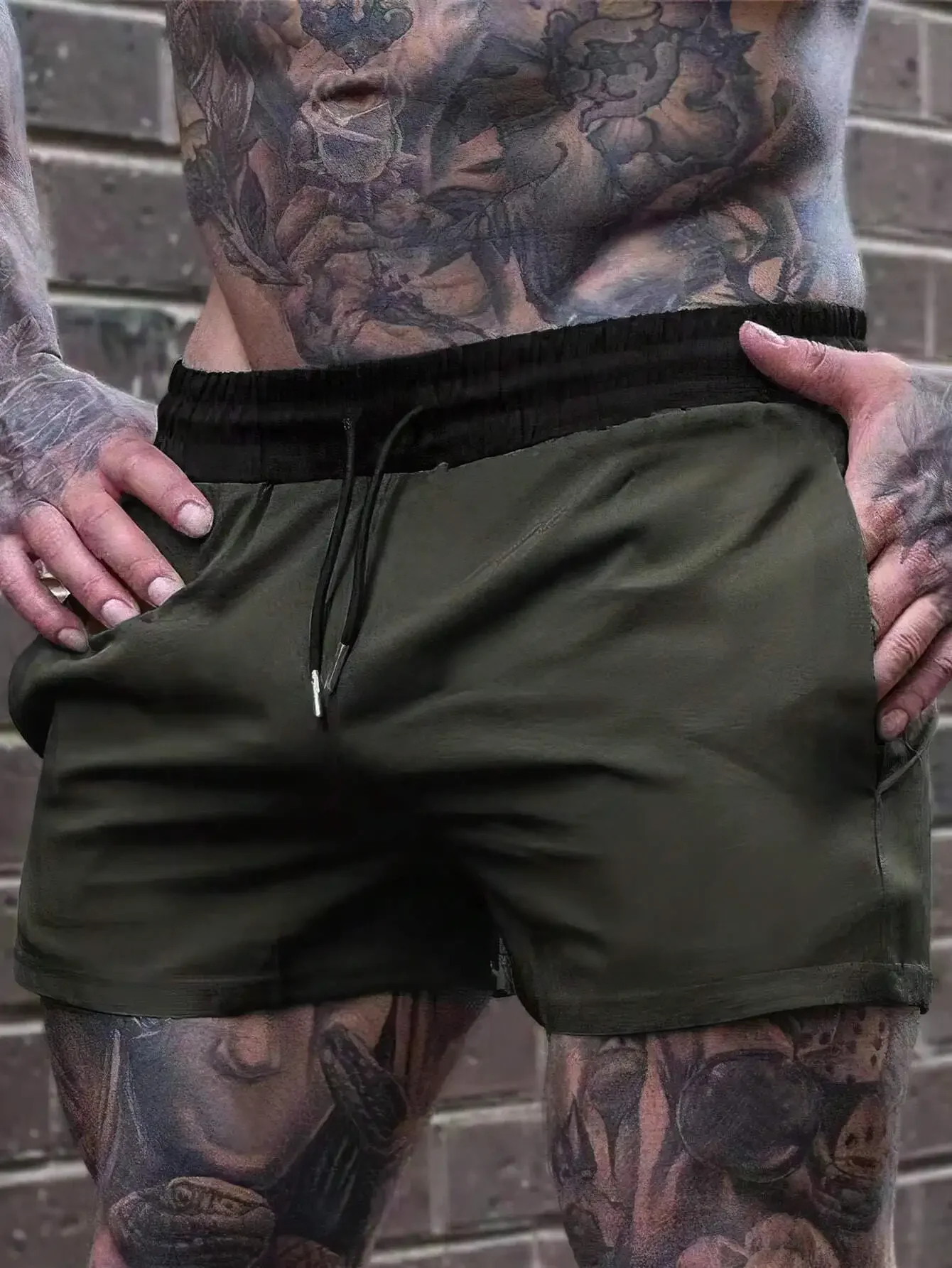 

Men Loose Fit Drawstring Casual Shorts, Men Clothes Men Shorts, Beige Swim Trunks