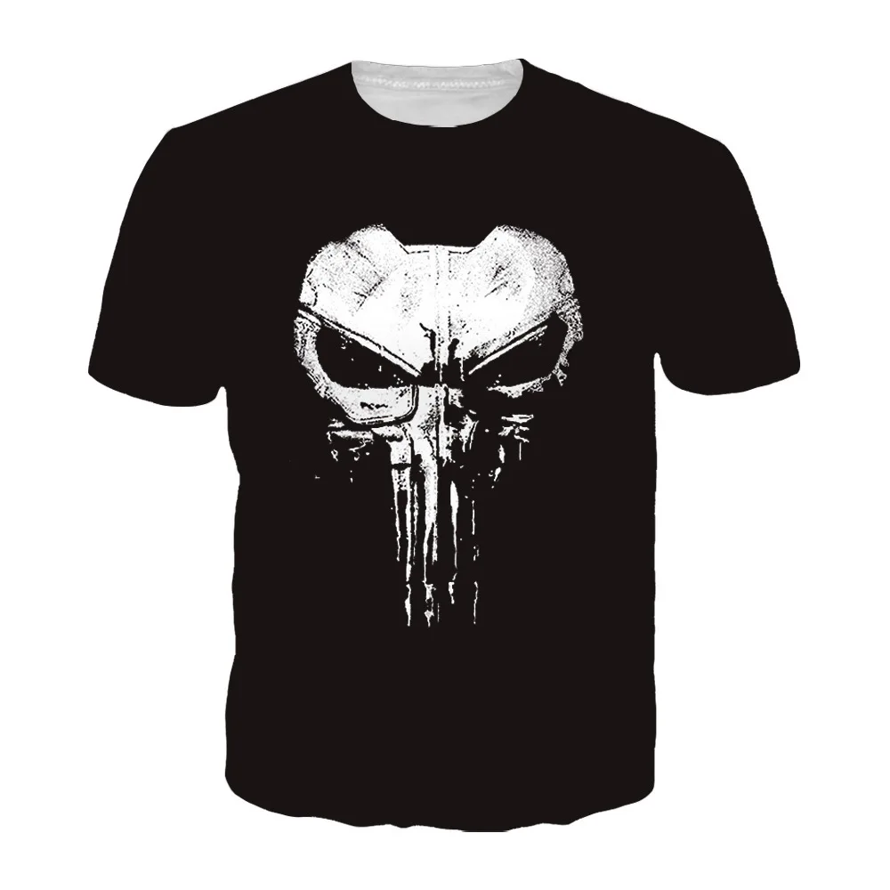 Camiseta con estampado 3D de Punisher para niños y hombres, camisa deportiva de cuello redondo, ropa de verano, nueva