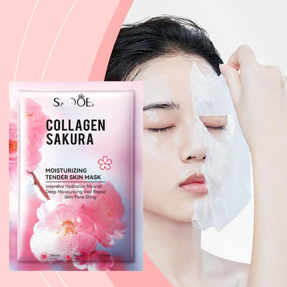 Hoja de colágeno Sakura para el cuidado de la piel, hidratante, brillo facial, reafirmante, E5r6