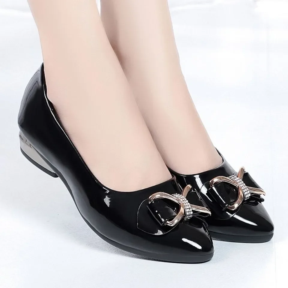 women cute sweet light weight black pointed toe square heel shoes for career office lady classic comfort hotel work shoes ba27