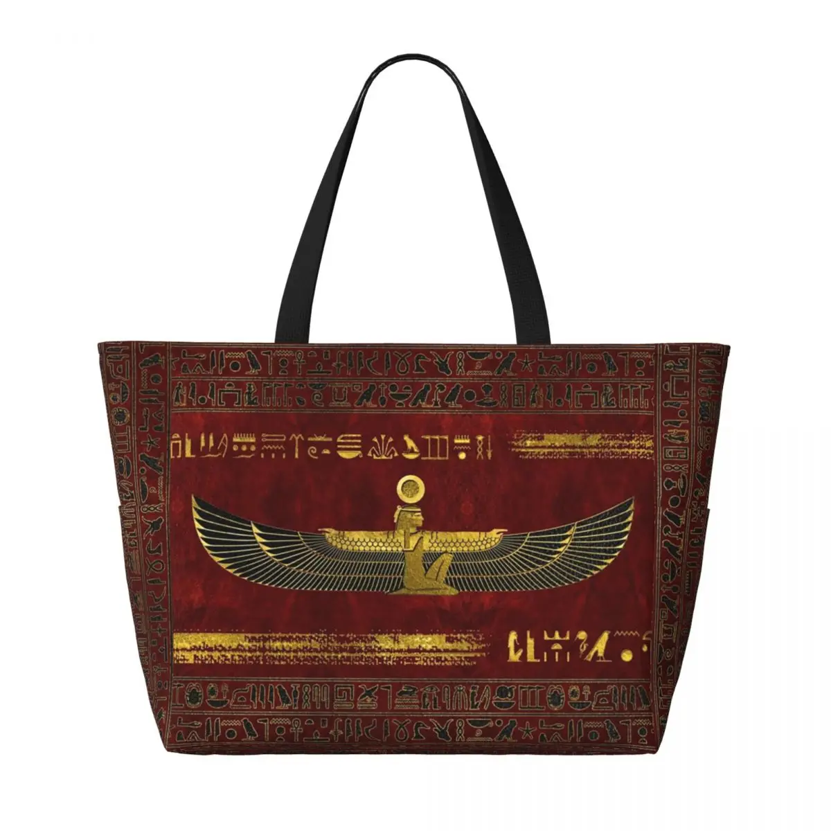 Custom Golden Egyptian Hieroglyphs Grocery Tote Shopping Bag Women Large Capacity Ancient Egypt Ethnic Art Beach Gym Travel Bags