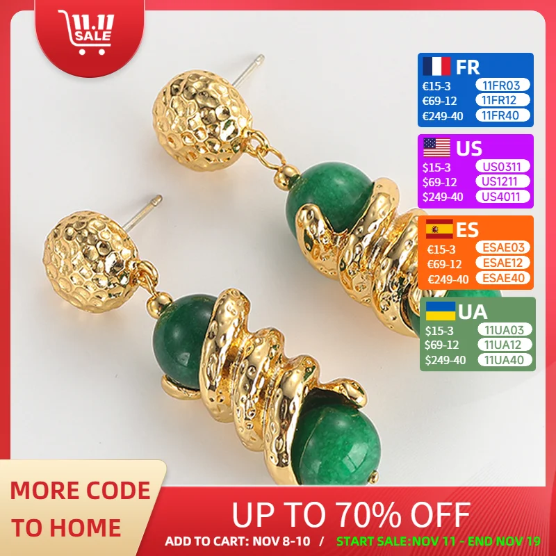 

Vintage Green Glaze Drop Earrings Gold Color Natural Long Designer Jewelry Luxury Brands Trend 2025 New For Women Accessories