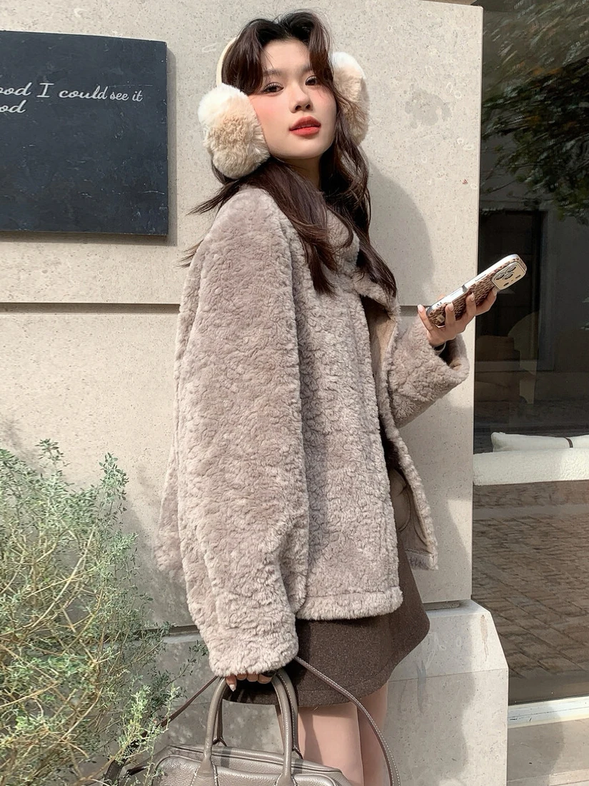 한국 슬레 오르트 플루 양털 가죽 내열성 따뜻한 여성용 가을 겨울 신상 패션 센세이션 여성 재킷