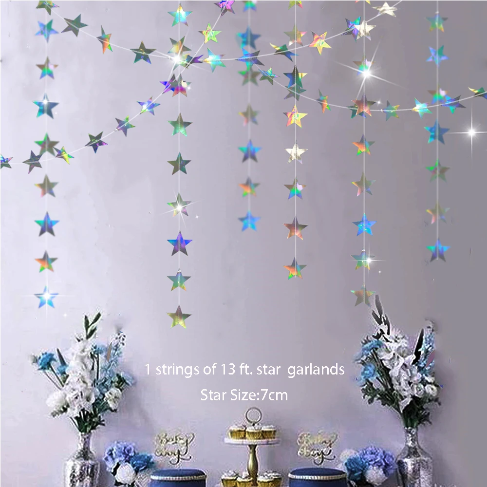 Iridescent Paper Leaf Snowflakes Garland Mermaid Birthday Tea Party Hanging