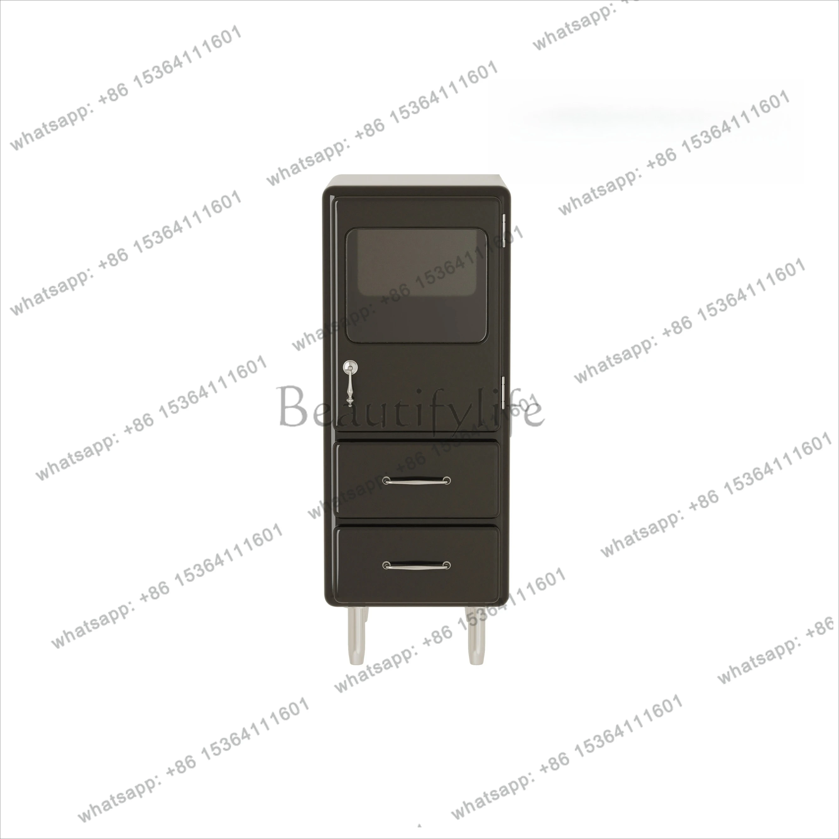 Japanese retro small ultra-narrow chest, bedside table, living room, bedroom, drawer, glass display, extremely narrow cabinet