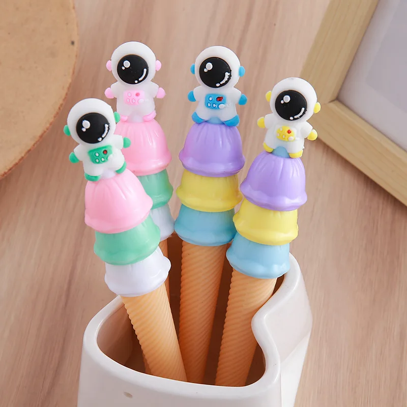 24pcs/lot Creative Astronaut Ice Cream Gel Pen Cute Cones 0.5mm Black Ink Signature Pens Promotional Gift Office School Supplies