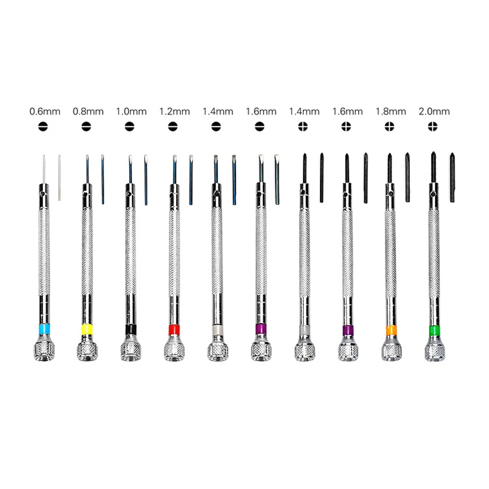 10 Sizes Precision Watch Screwdriver Set 0.8mm-2.0mm Slotted Phillips Screw Driver Portable Watchmaker Watches Glasses Repairs