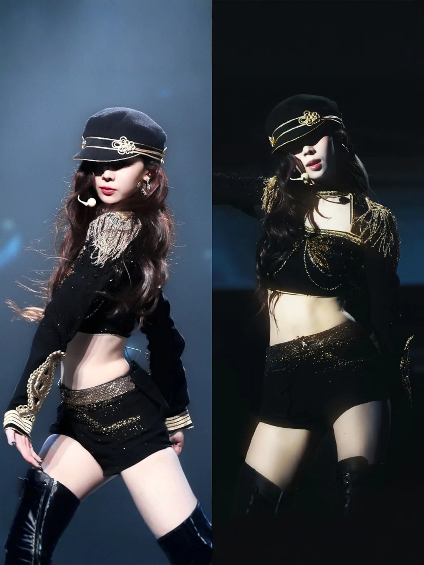 

Black Gold Heavy Industry Long Sleeve Short Top Jazz Dance Performance Suit Set for Women's Group Song Promotions Stage Outfits