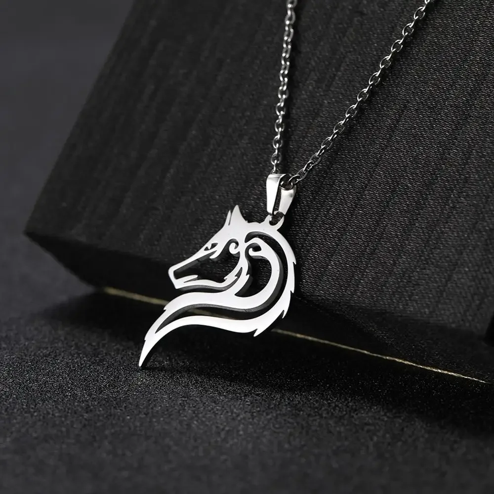 Skyrim Viking Ancient Fenrir Wolf Necklace Stainless Steel Wolves Animal Pendant Neck Chain Men Women Amulet Tribal Jewelry Gift