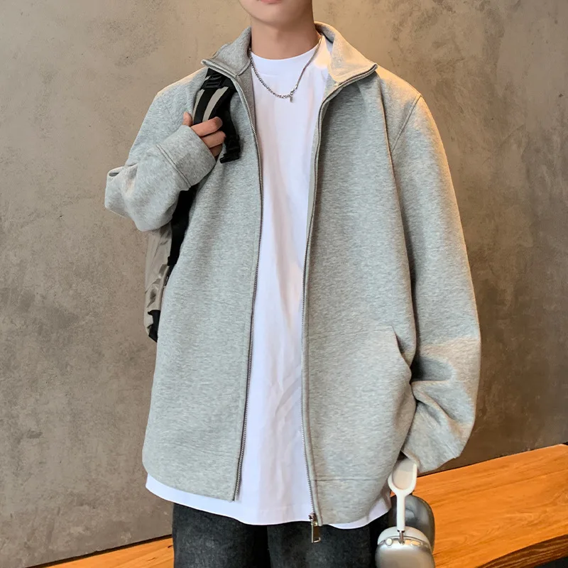 Men's Cardigan 2025 New Autumn Winter Coat Jacket Man Zip Stand Collar Hoodie Loose Sports Long Sleeve Outerwear