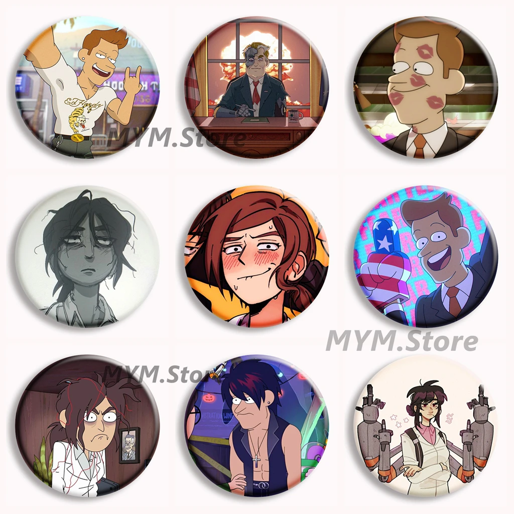Inside Job Anime botón Pin Reagan Ridley Ron Staedtler insignia de dibujos animados bolsa decoración accesorios joyería Fans recoger amigos regalos