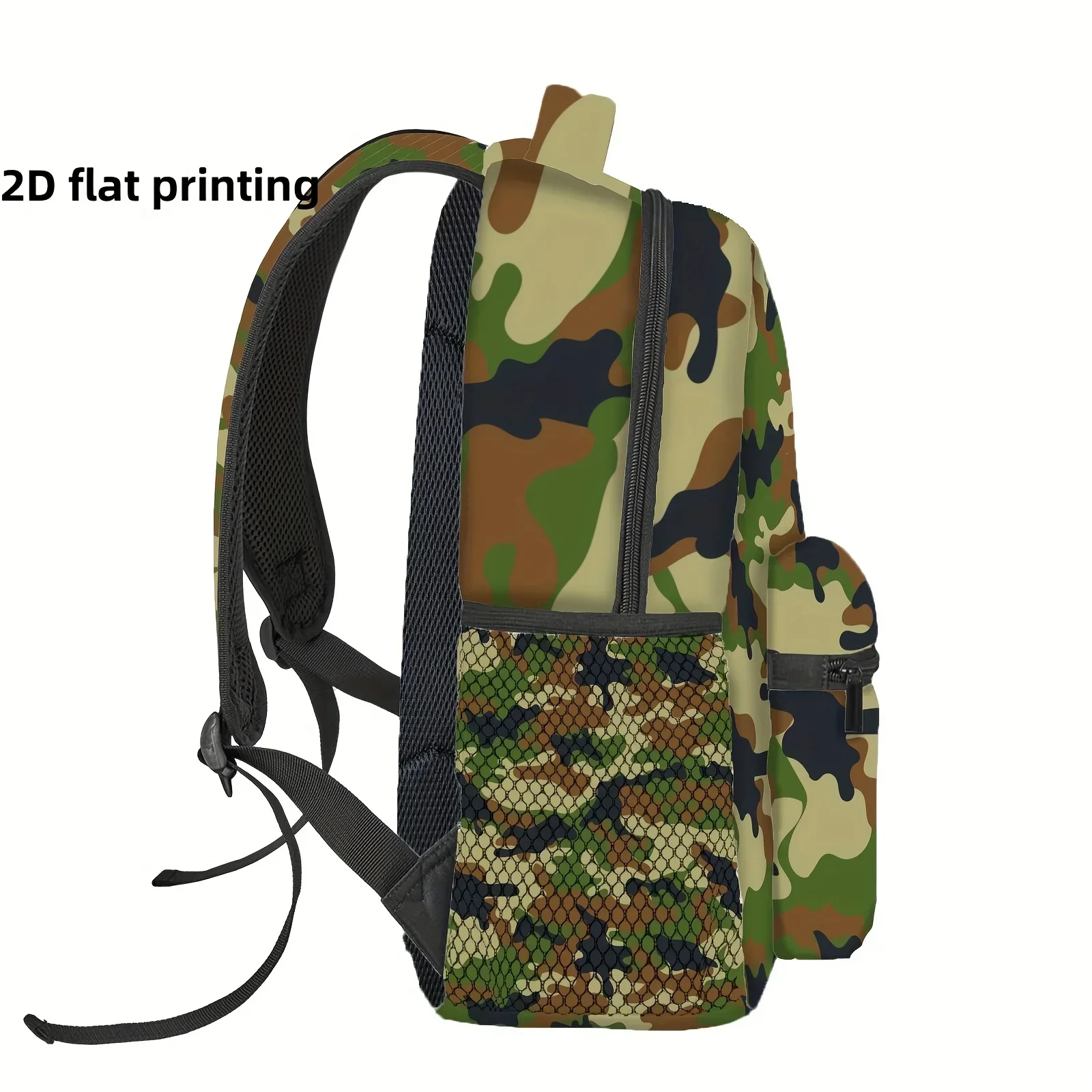 Custom 1pc Camouflage Print Backpack with Adjustable Straps, Foldable Design & Zipper Closure - 2D Flat Printing, Green Camo