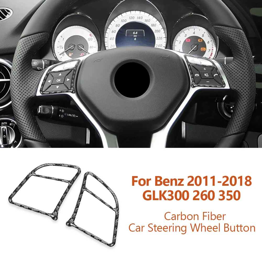 For Mercedes Benz 2008-2015 GLK GLK300 260 350 Carbon Fiber Car Steering Wheel Button Frame Decorative Stickers Auto Accessories