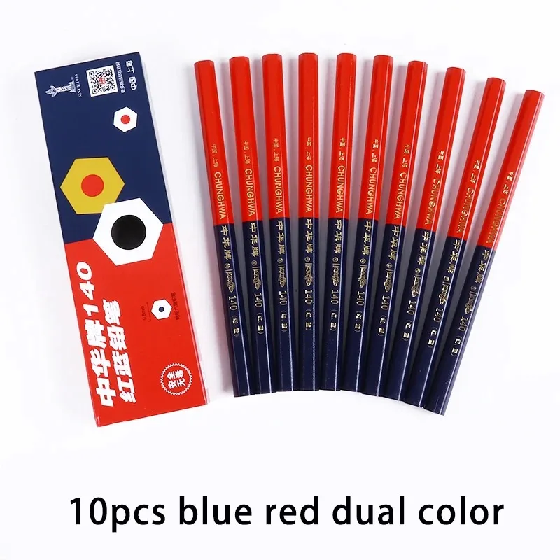 10 stks/set Dikker Speciaal Potlood Blauw Rood Dual Kleur Volledig Rood voor Kiezen Hexagon Marker Potloden School Kantoorbenodigdheden