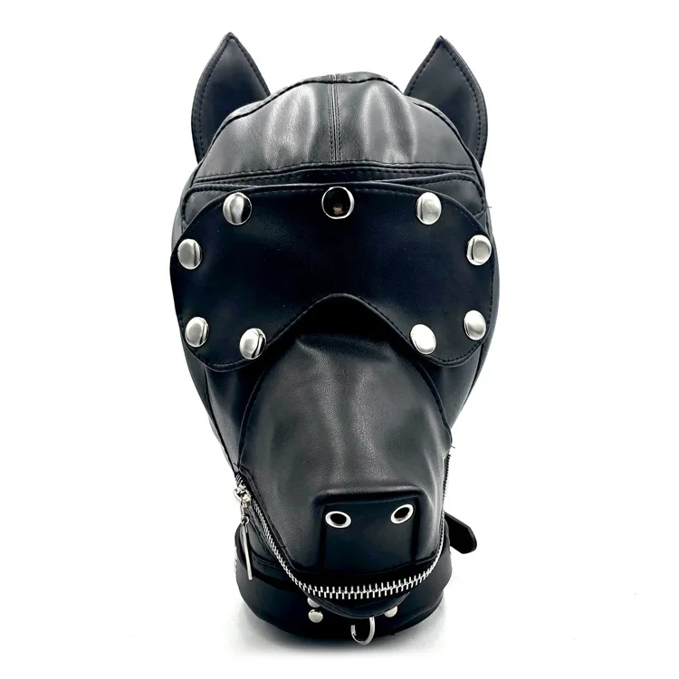 New Puppy Cosplay Mask Hood Fetish Party Games PU Leather Full Head Hood for Halloween Mysterious Dog Role Play Costumes Unisex