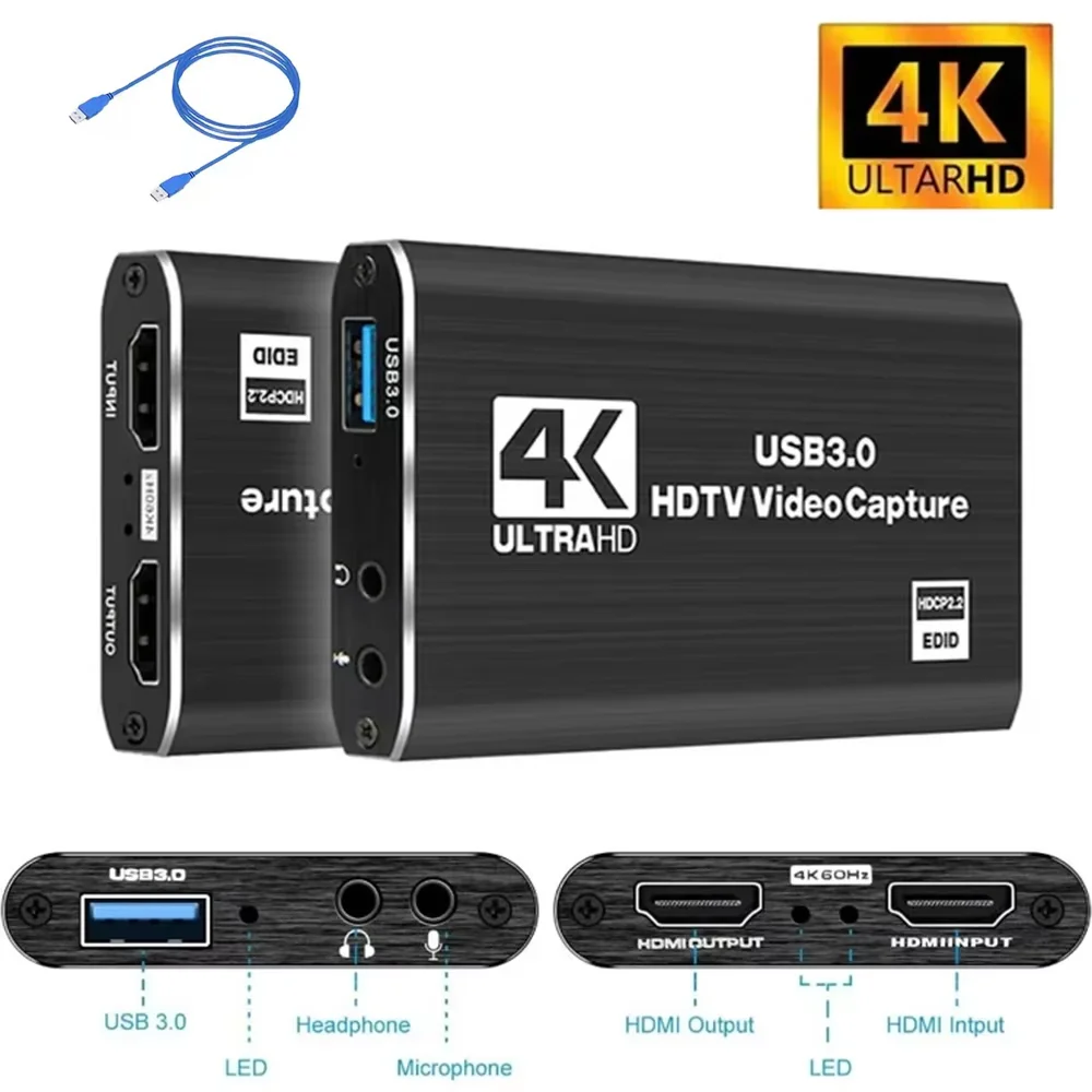 4K HDMI-compatibel met USB 3.0 1080P@60Hz video-opnamekaart met loop-out voor PS5 PC Game Live Streaming Camera Broadcast OBS