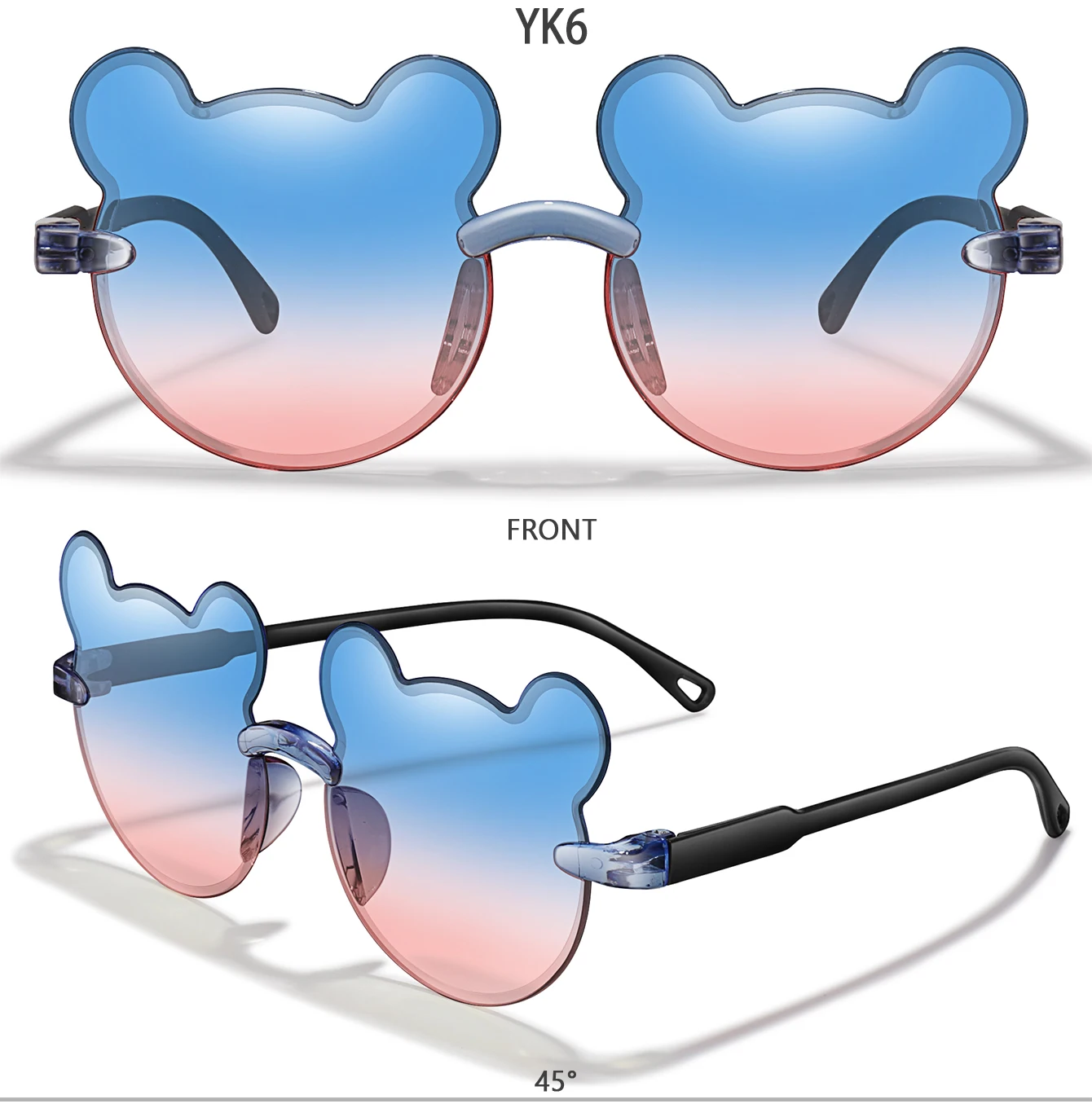 Mode Cartoon Bär 3-8 Kinder Rahmenlose Sonnenbrille Gradienten Kinder Sonnenbrille Anti-Uv Strand Reise Sonnenschirm Foto Requisiten – Detail 9