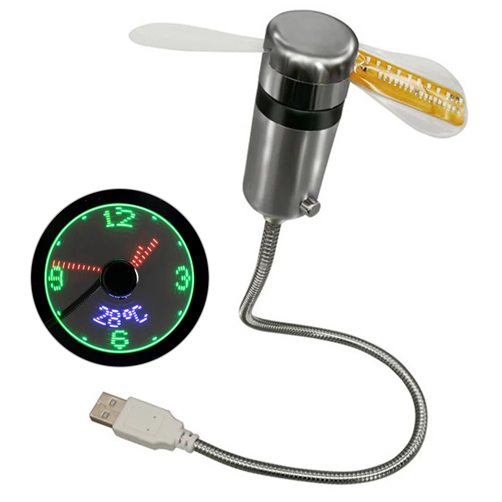 Clock Fans Time Temperature Display Hand Mini USB Fan DC 5V Portable Gadgets Flexible Gooseneck LED Clock for Laptop PC Notebook