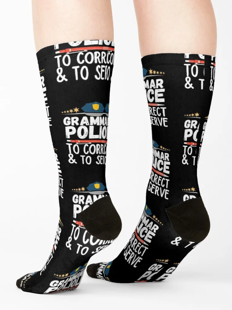 Grammar Police to Serve and Correct Socks Running man Climbing cycling Men Socks Women's