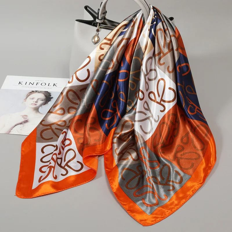 

Маленький шелковый платок для женщин, большой квадратный платок, марлевый платок для весны, осени и зимы, в сочетании с рубашкой, для женщин среднего возраста, тонкий квадратный платок 90×90 см.