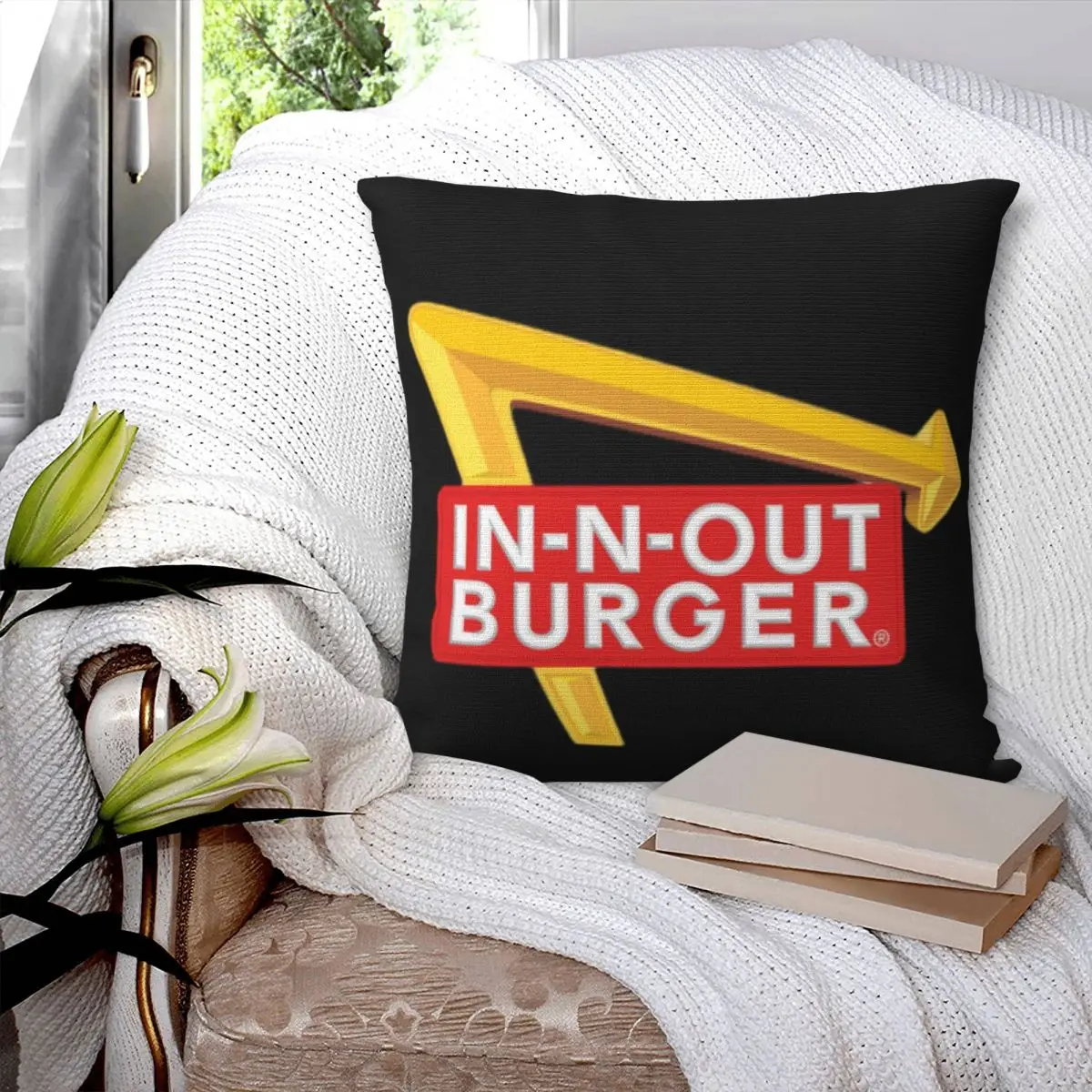 In N Out Burger Square Pillowcase Pillow Cover Polyester Cushion Zip Decorative Comfort Throw Pillow for Home Car