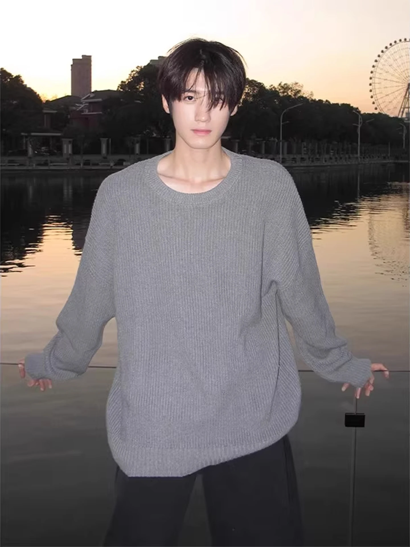 

Корейский вязаный свитер Sle Cleanfit Lazy, мужской длинный свек, круглый топ с базовым слоем для осени и зимы, винтажная повседневная одежда