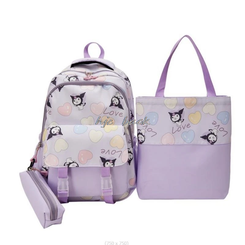 Mooie Kuromi Melodie 3 Stuks Sets Kinderen Schooltas Waterdicht Grote Capaciteit Lichtgewicht Cartoon Meisje Rugzak Tiener Vrouwen Cadeau