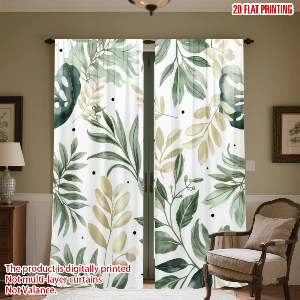 

2D flat printing 2pcs Drapes Green Leafy Foliage Digital Printed Polyester Drapes Festive Holiday Use for Indoor Outdoor Use for