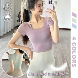 Women's Pilates Training Fitness Suit Chest Cushion Yoga Suit Top Quick Drying High-end Feeling Sports Short Sleeved Breathable