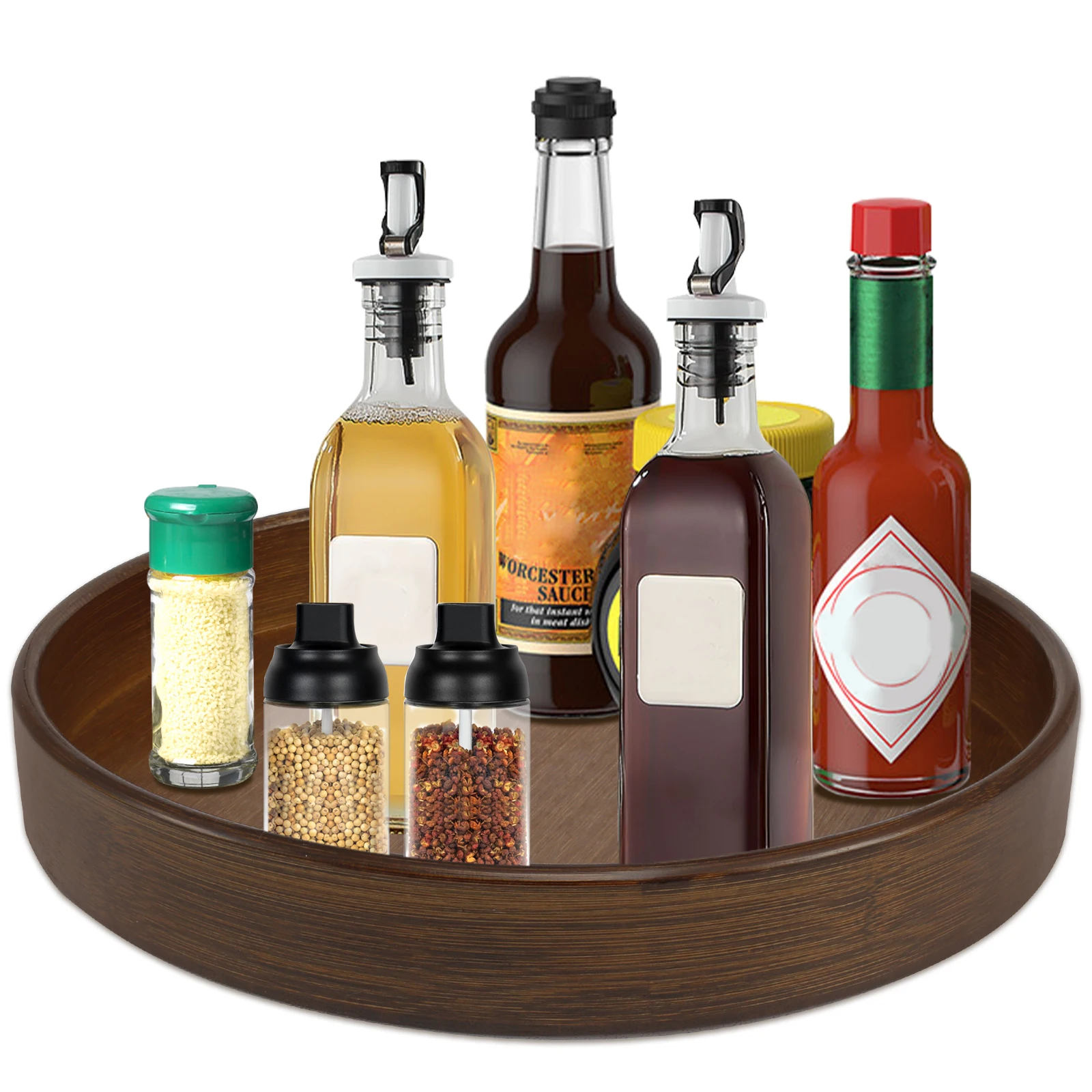 360 Rotating Wood Tray Seasoning Storage Rack Pantry Cabinet Turntable Lazy Susan Kitchen Spice Organizer  Accessories