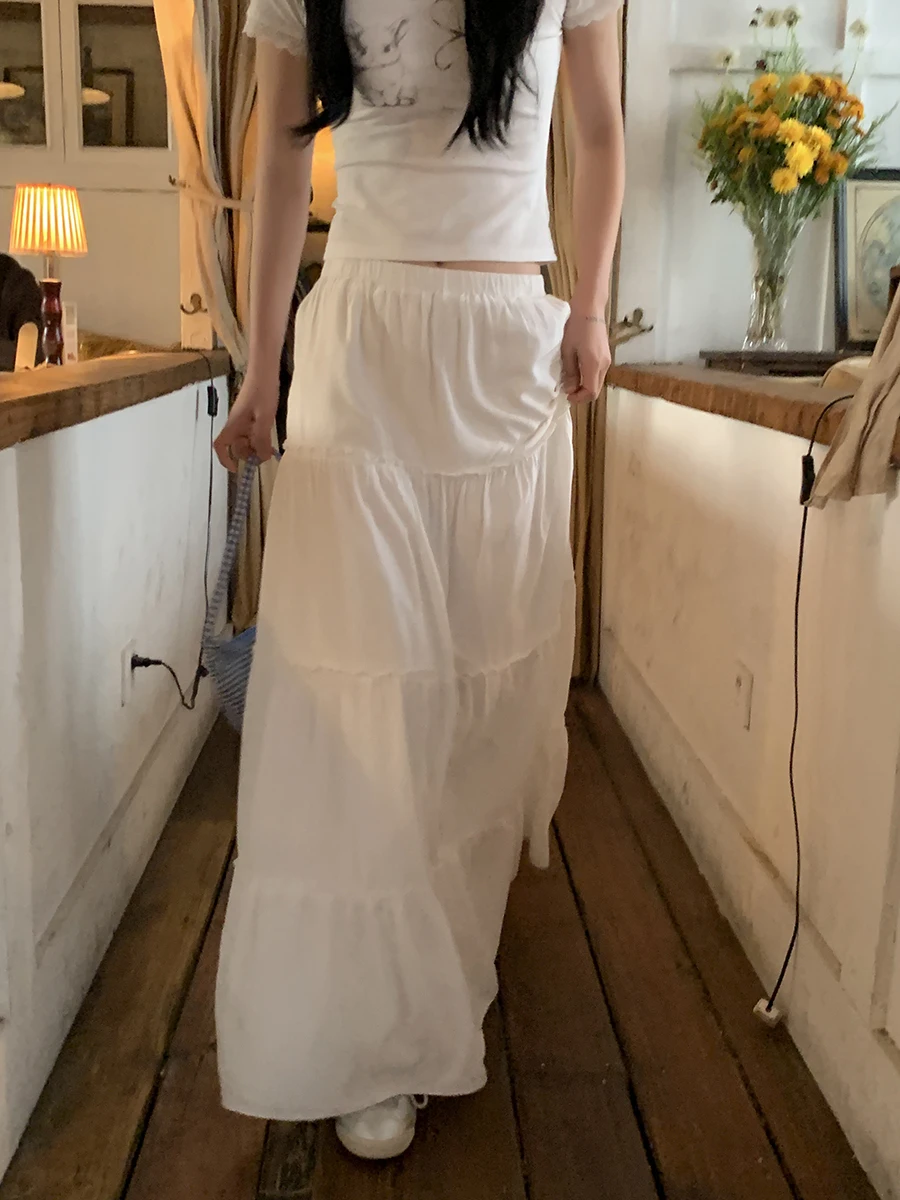 Gonna a trapezio a vita alta Ele Torta bianca Sle Pendolarismo Gonna da donna semplice in puro colore Gonna da forno a vita alta