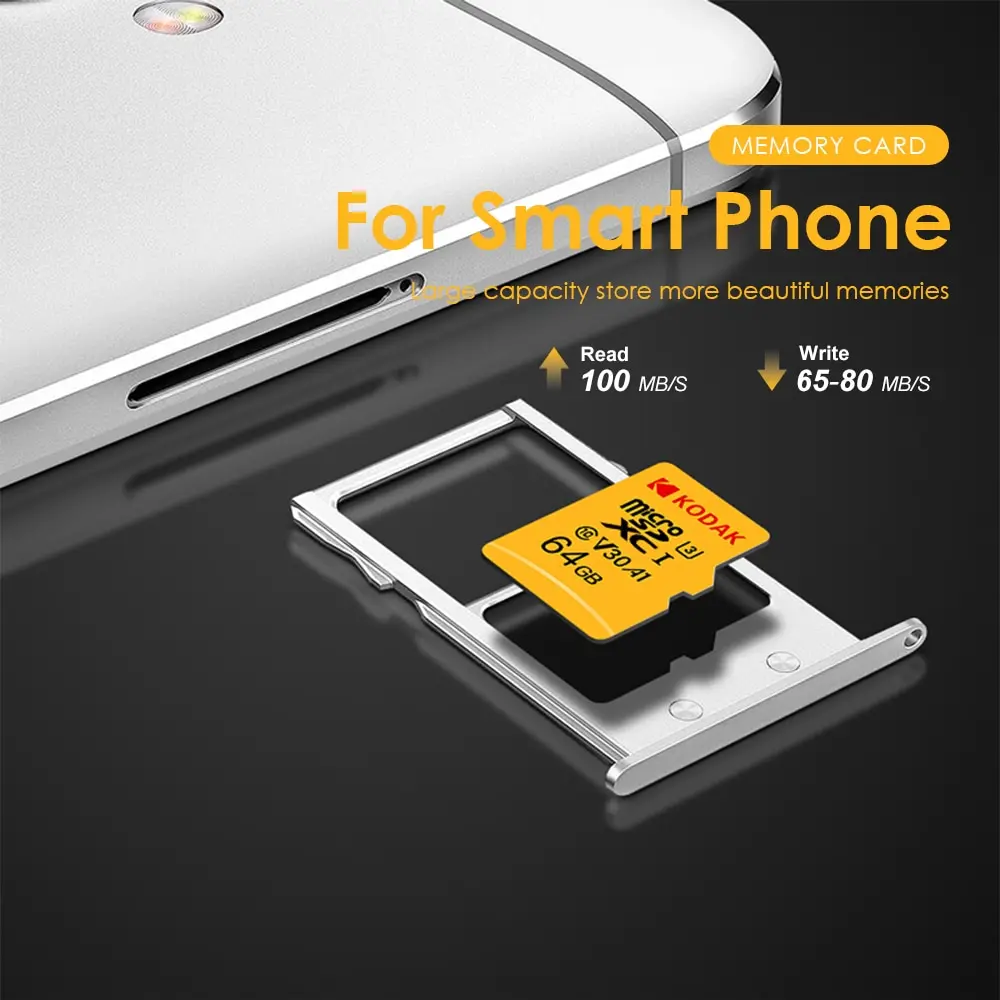 Kodak Micro SD 카드 메모리 카드 클래스 10 64GB U3 4K 고속 Cartao De Memoria 플래시 메모리 TF 메카드 C10