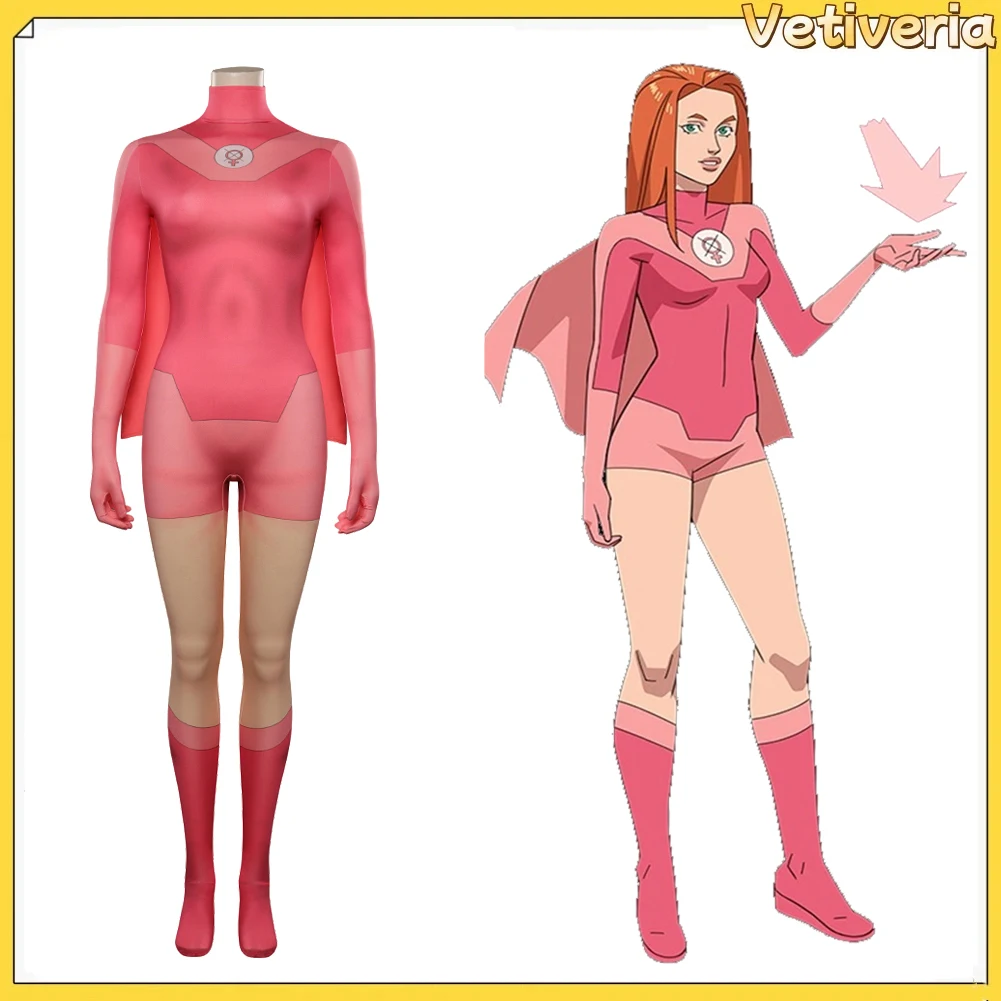 

Adult Eve Jumpsuit Cosplay Fantasia Costume Invincible Atom Disguise Women Bodysuit Cloak Outfits Female Halloween Carnival Suit