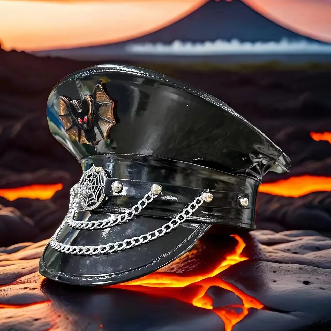 HongLuan Laser lederen kapiteinshoed Strass en militaire petten voor dames, Rave Festivals Accessoires & Feestpet Man Cosplay Fem