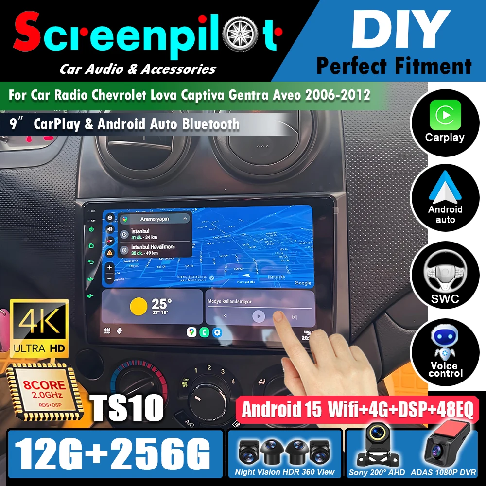 Android 16 CarPlay para radio de coche Chevrolet Lova Captiva Gentra Aveo 2006 2007 2008 - 2010 2011 2012 GPS radio de coche Android Auto