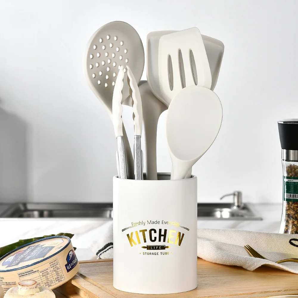 6PCS Silicone Kitchenware Non-Stick Cookware Kitchen Utensils Set Spatula Shovel Spoon Cooking Tool Set Withl Storage Bucket Too