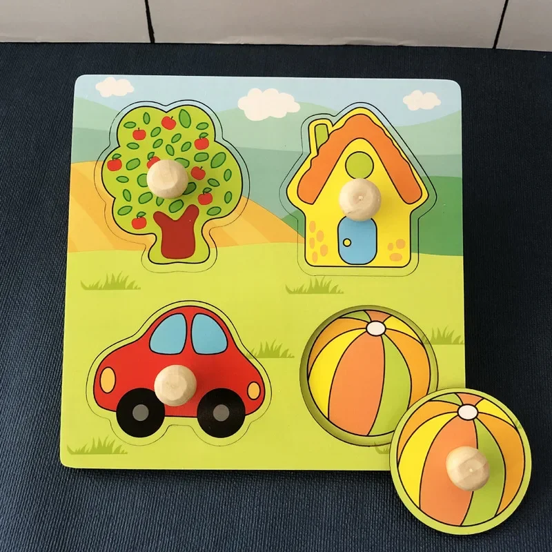 Brinquedos do bebê montessori quebra-cabeça de madeira agarrar placas animais educação cognitiva e aprendizagem brinquedos para crianças de 1 a 3 anos