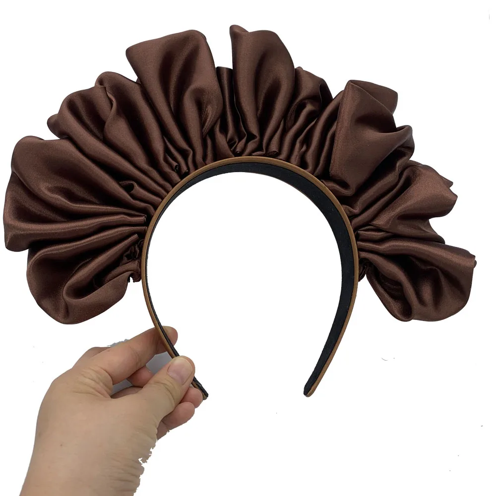 2022 Trendy Statement Women\'s Satin Ruffle Headband Girls Scrunchie Hair Bands Nigerial Asooke Head Bands Party Headpiece