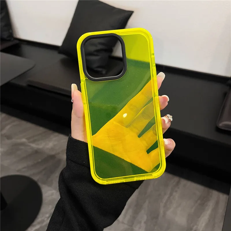 Lovebay Fluorescent Solid Color Shockproof Phone Case For iPhone14 13 12 11 Pro Max 14 Plus Transparent Soft Silicone Back Cover